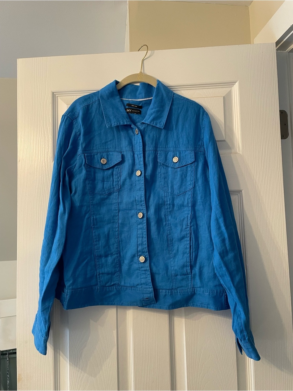NY Collection Vibrant Blue Button-Down Denim Jacket